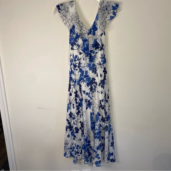 Signature by Robbie Lee Blue Floral Sleeveless Ruffles Flowy Maxi Dress 4P Y2K - Picture 9 of 14